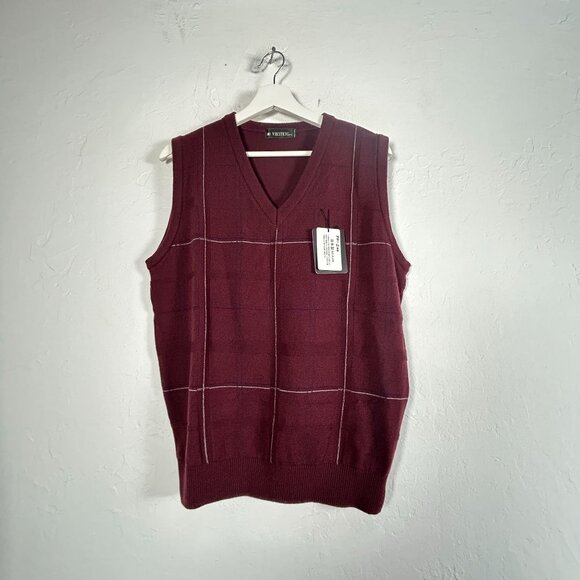 Viesteni Mens Burgundy Knit V-Neck Sweater Vest Large Pullover Japan Made New - Picture 1 of 9